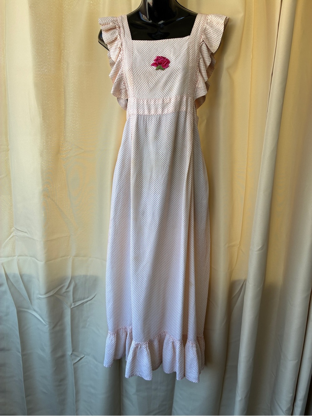 Vintage Flocked Swiss Dot Long Pinafore Apron 1940s